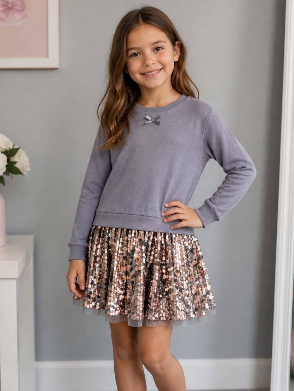 NWT Wonder Nation Sweatshirt Sequin Dress Size 8